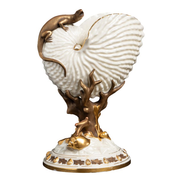 Antique Royal Worcester Porcelain Nautilus Shell and Lizard Vase 1883 U Mark For Sale