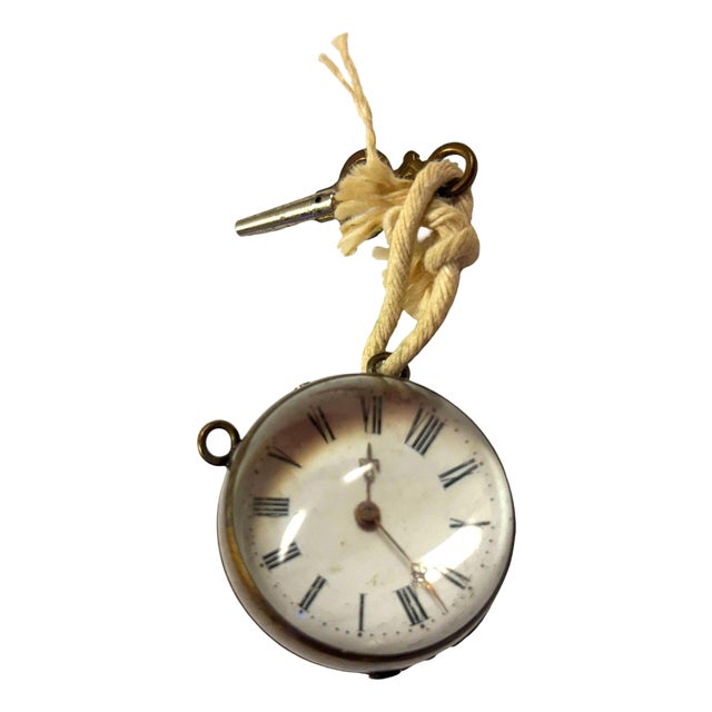Late Victorian 1900 Gilt Brass & Crystal Glass Ball Pocket Watch W/ Key For Sale
