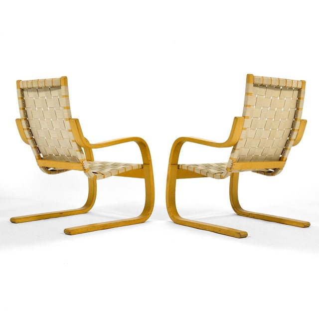 Mid 20th Century Alvar Aalto Model 406 Lounge Chairs (Pair) For Sale - Image 5 of 10