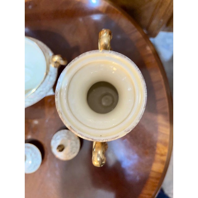 White Set of 3, Vintage Empire Porcelain Shelton Compote Dish Lidded Vases Urns For Sale - Image 8 of 11