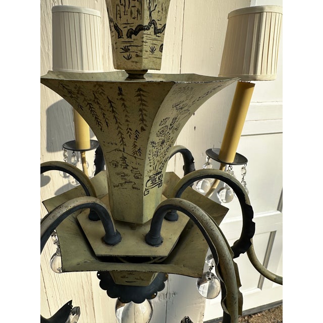 Vintage Six Arm Painted Metal Chandelier For Sale - Image 4 of 12