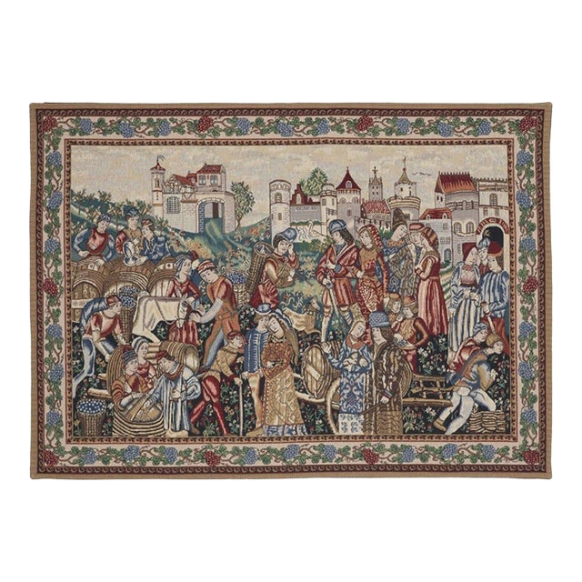 Medieval Wine Merchants Loom Woven Tapestry - 85 X 120 Cm (2'10" X 3'11") - Requires Rod Size 3 For Sale