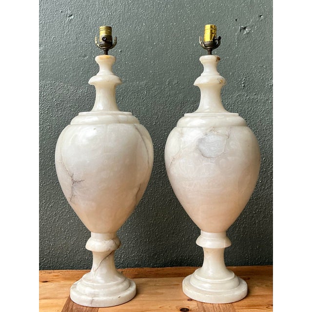 Vintage Alabaster Urn Form Lamps - a Pair For Sale - Image 11 of 12