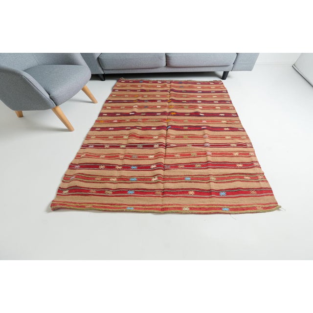 Turkish 1960s Handwoven Striped Tribal Rug With Small Motifs For Sale - Image 3 of 10