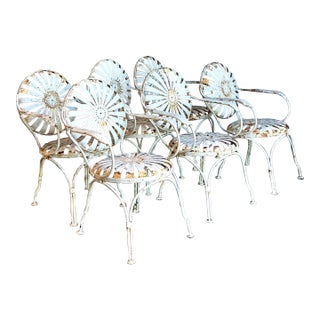 Vintage Regency Distressed “Sunburst” Chairs After Francois Carre- Set of 6 For Sale