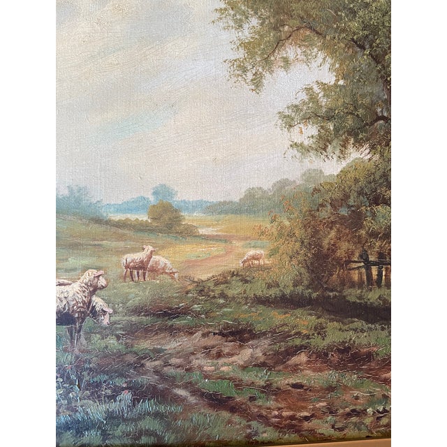 Beautiful 19th Century Pastoral Landscape on Canvas. Signed by Artist C.M. Chase. Depiction of sheep in a surrounding...