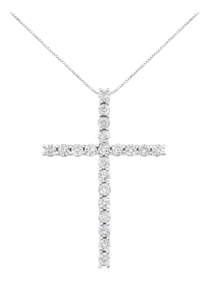 .925 Sterling Silver 4.0 Cttw Diamond 2-1/4" Cross Pendant with Box Chain Necklace (I-J Color, I1-I2 Clarity) - 18"