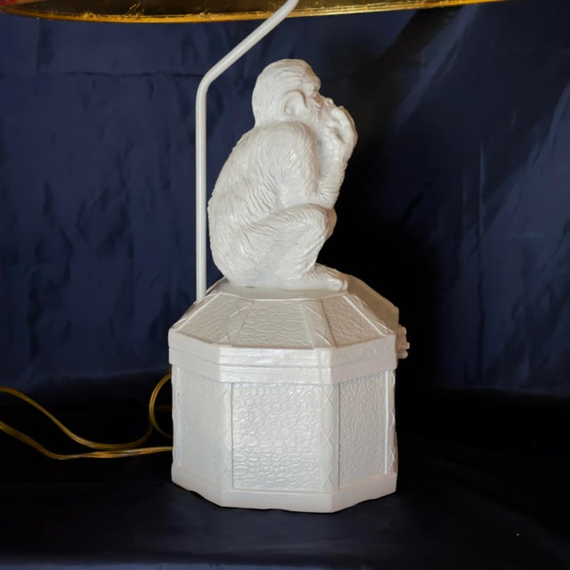 Late 20th Century Palm Beach Regency Vivai Del Sud Style Speak No Evil Monkey Table Lamp - Newly Painted For Sale In Mobile - Image 6 of 12