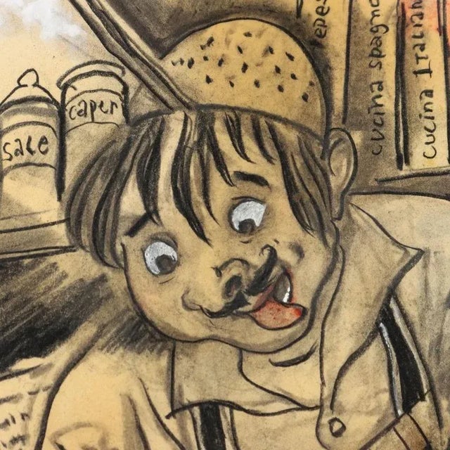 Nicola Benois, Man in the Kitchen, 20th Century, Mixed Media on Paper For Sale - Image 4 of 10