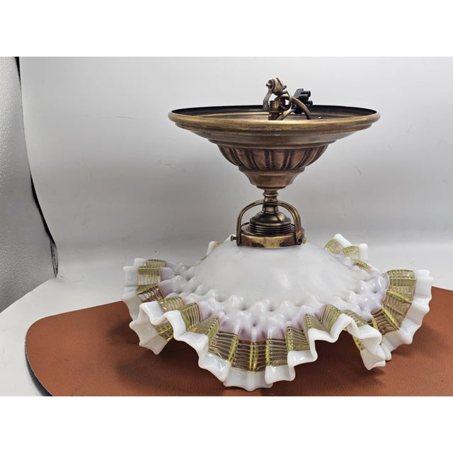 Art Nouveau brass ceiling lamp, chandelier, dimensions: height 22 cm, lampshade diameter 28.5 cm. European Plug (up to...