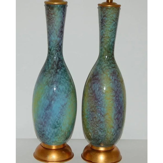 Statuesque Marbro Blue Porcelain Lamps Tall Chairish