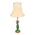 French Bronze & Green Glass Table Lamp With Porcelain Flowers and Silk Shade, Circa 1920 For Sale