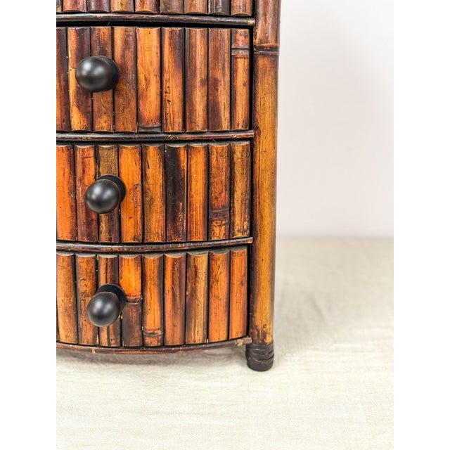 Late 20th Century Vintage Burnt Bamboo 3 Drawer Chest Boho Storage Jewelry Cabinet MCM Decor For Sale - Image 5 of 8