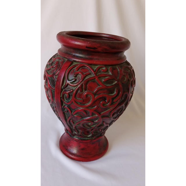 Asian Carved Cinnabar Lacquerware Style Vase For Sale - Image 9 of 12