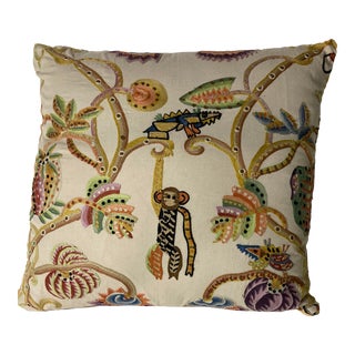 Crewel Jungle Monkey Pillow For Sale