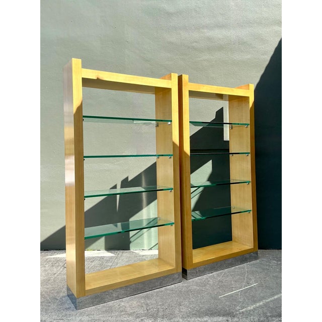 Vintage Maple and Chrome Etagere After Karl Springer - A Pair For Sale - Image 9 of 13