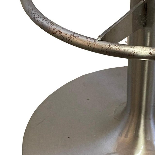 Stainless Steel Bar Stool with Leather Seat by Leo Thafvelin Johanson, Sweden For Sale - Image 4 of 9