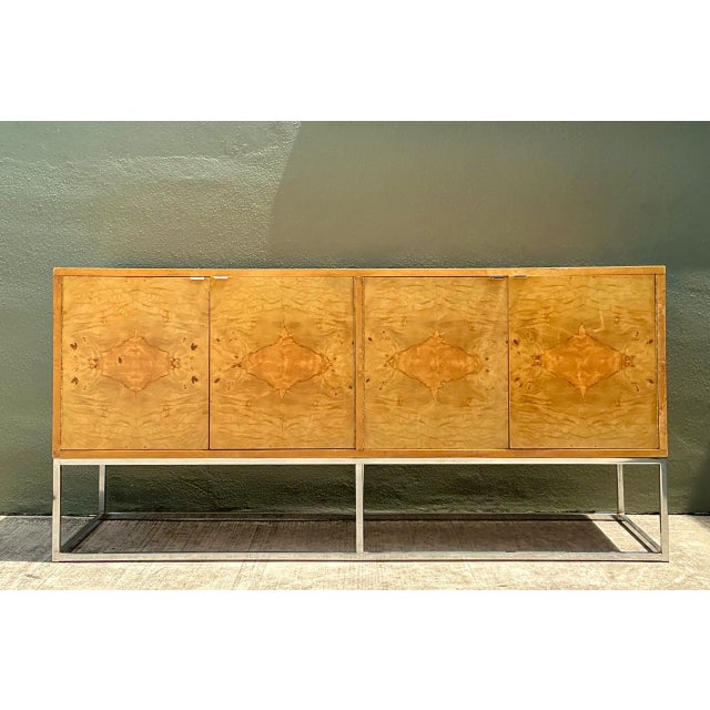 Wood Vintage Bernhardt “Flair” Burl Wood Credenza on Chrome Base For Sale - Image 7 of 12