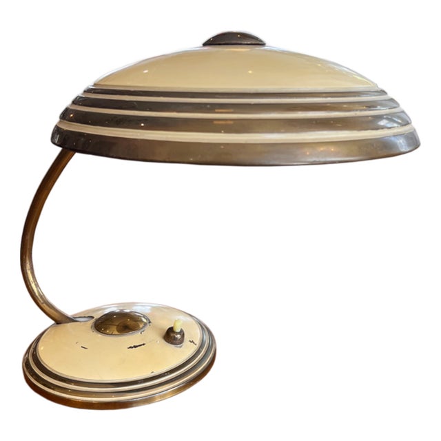 Small Mid-Century Desk Lamp in Brass and Cream Paint from Helo Leuchten, 1950s For Sale