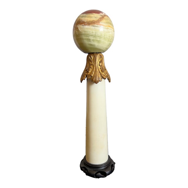 1950s Neoclassical Marble Column & Sphere Table Article With Bronze Accent and Wood Base For Sale