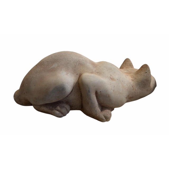 Mid 20th Century Whimsical Stone Cat Sculpture Doorstop With Glass Eyes For Sale - Image 5 of 6