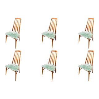 Set of 6 "Eva" Dining Chairs With Sculpted Backs in Teak Attributed to Niels Koefoed for Koefoeds Hornslet, Denmark, Circa 1960s For Sale