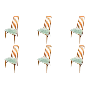 Set of 6 "Eva" Dining Chairs With Sculpted Backs in Teak Attributed to Niels Koefoed for Koefoeds Hornslet, Denmark, Circa 1960s