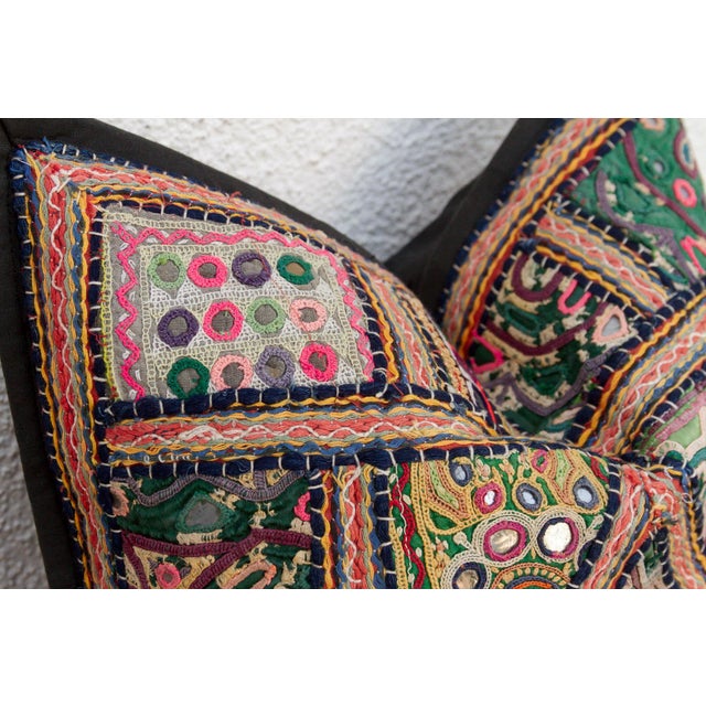 Tribal Emerald Patchwork Antique Jaisalmer Pillow For Sale - Image 3 of 6