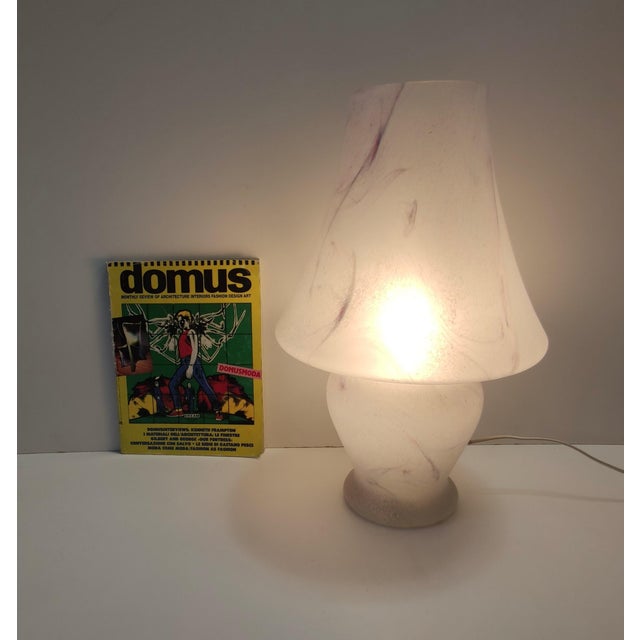 Vintage Italian White Murano Glass Table Lamp with Pink Marble Effect, 1970s For Sale - Image 4 of 16