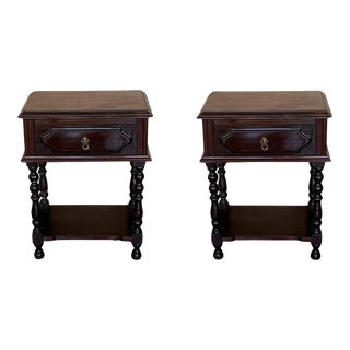 Pair of Spanish Nightstands With One Drawer and Low Shelve For Sale