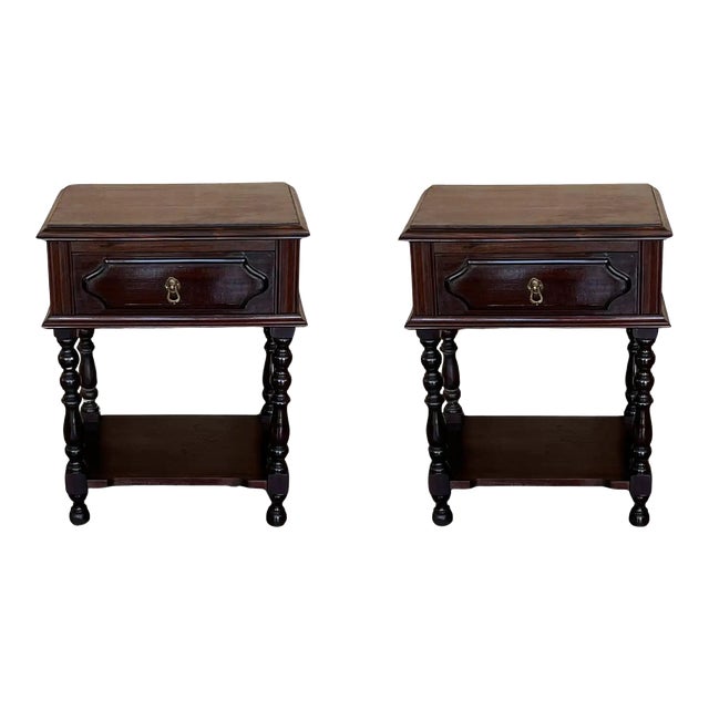 Pair of Spanish Nightstands With One Drawer and Low Shelve For Sale