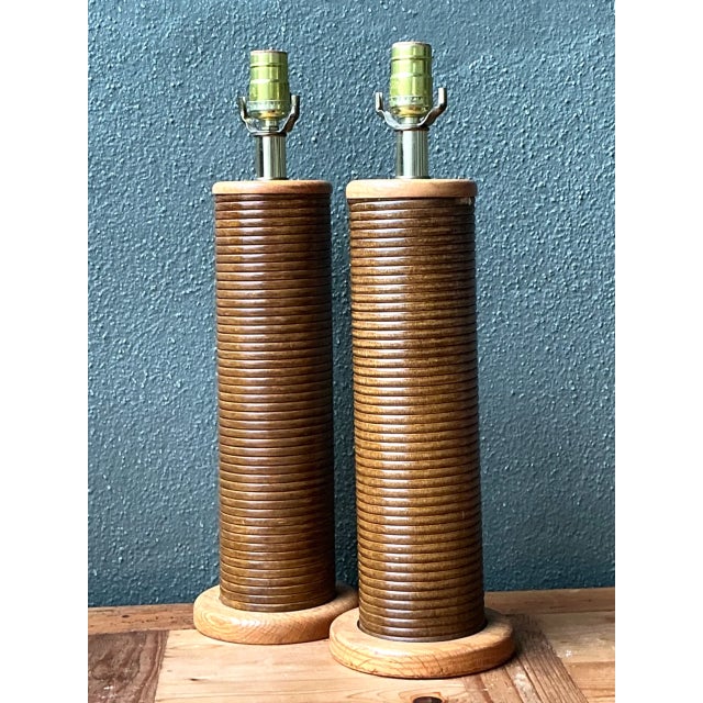 Mid-Century Modern Vintage Pencil Reed Cylinder Lamps - A Pair For Sale - Image 3 of 12