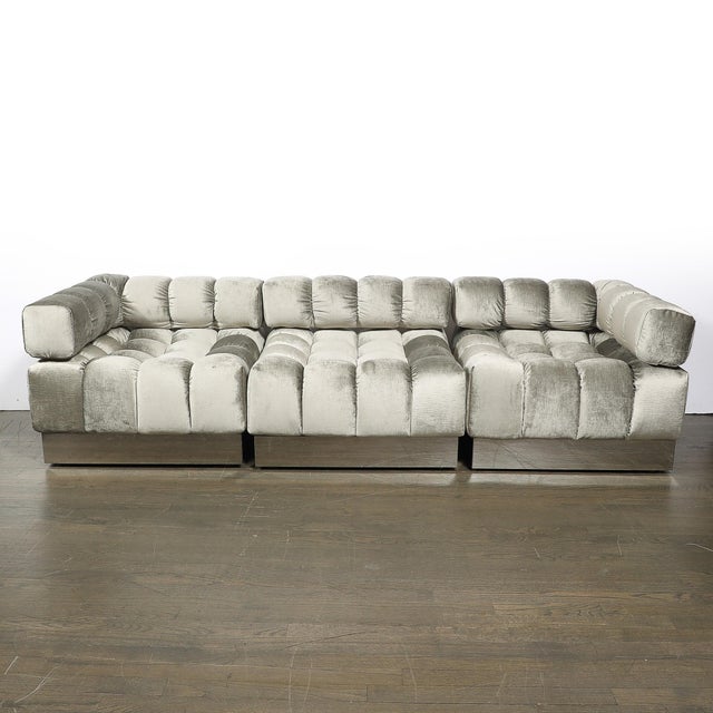 Mid 20th Century Mid-Century Harvey Probber 4-Piece Deep Tufted Modular Sofa in Platinum Velvet For Sale - Image 5 of 17
