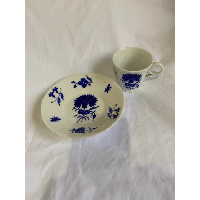 English Blue and White Worcester small cup and saucer. Cup size 3.5 x 2.5
