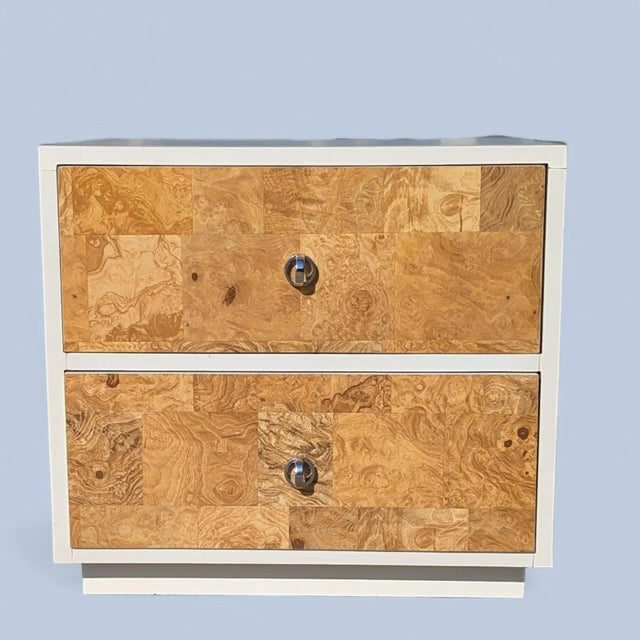 Postmodern 1970s Faux-Burl Laminate Nightstand With Chrome Pulls For Sale - Image 3 of 10
