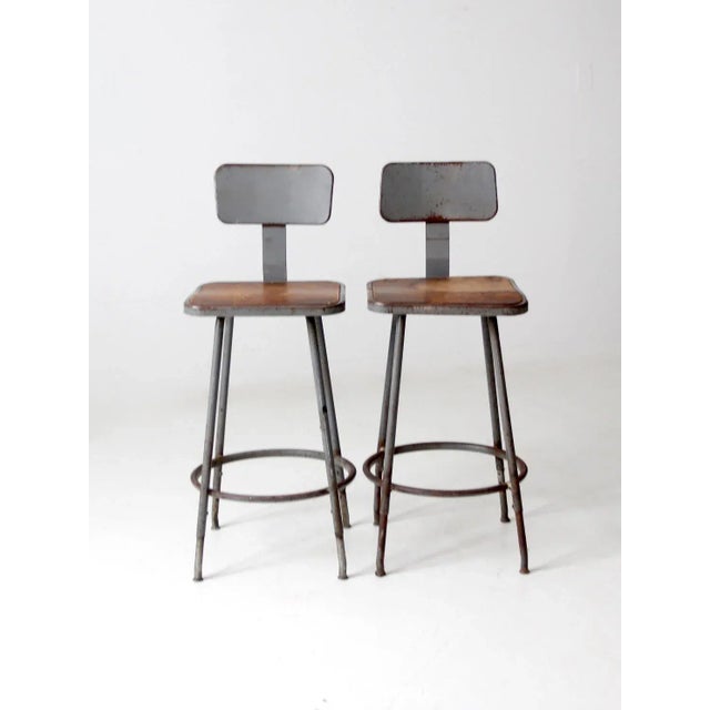Mid Century Industrial Stools Pair For Sale - Image 13 of 13