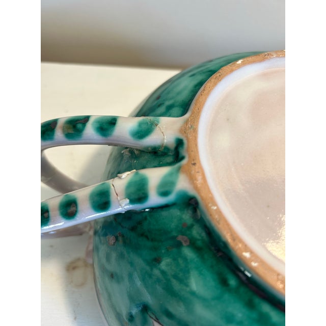 Vintage Italian Vietri Earthenware Pottery Handpainted Leaping Deer Emerald Green Salad Service for 8 For Sale - Image 12 of 12