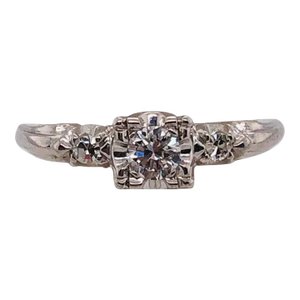 14 Karat White Gold Ring With Diamond, Size 5.5