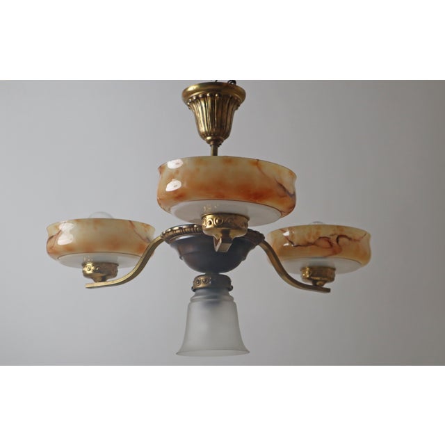 Danish Art Deco Chandelier with Alabaster-Look Glass Bowls For Sale - Image 9 of 18