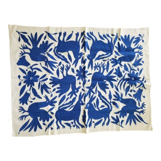 Contemporary Blue Otomí Embroidered Textile Art For Sale