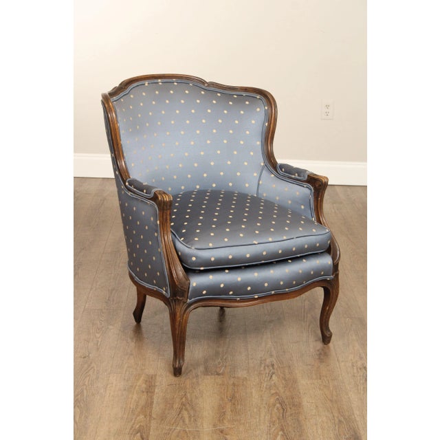 High Quality Vintage Custom Upholstered Carved Walnut Frame Bergere Armchair