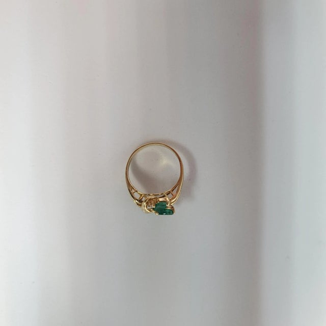 Contemporary Marquise Emerald & Diamond Ring .33cttw 14k Yellow Gold, Size 6.5 For Sale - Image 3 of 5