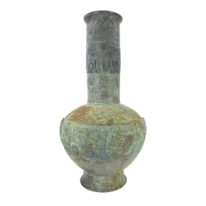 Large Chinese Archaic Style Verdigris Bronze Ware Dynasty Palace Vase