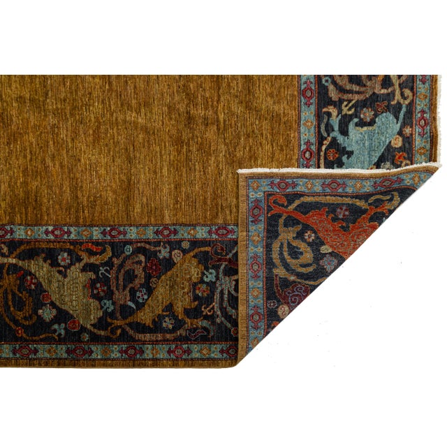 9x12 Modern Bidjar Style Hand-Knotted Wool Rug - Golden Ochre & Midnight Navy For Sale - Image 4 of 11