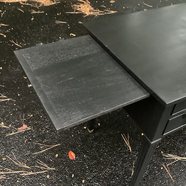 Charak Furniture Co. Tommi Parzinger for Charak Black Lacquered Desk With Brass Hardware and Extender Trays For Sale - Image 4 of 12