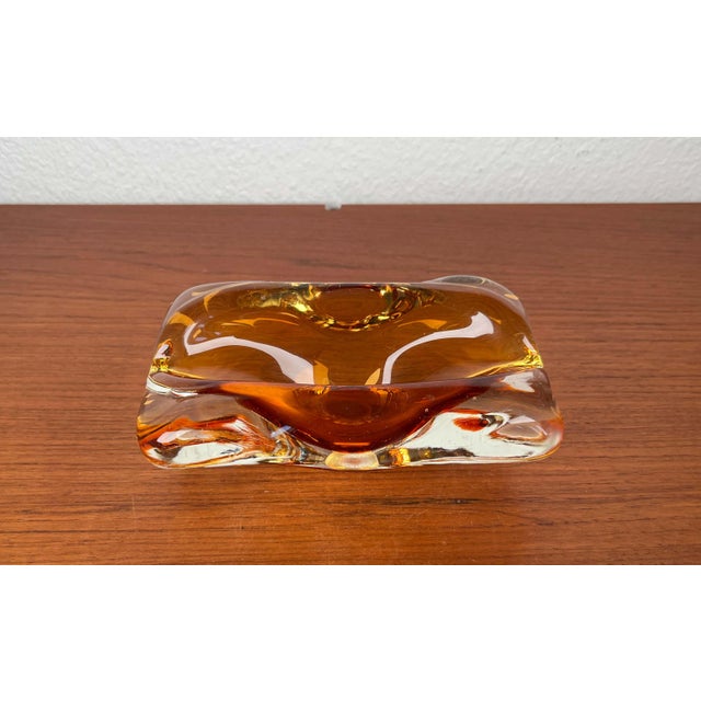 Vintage Amber Coloured Art Glass Ashtray or Bowl, 1970s For Sale - Image 4 of 18