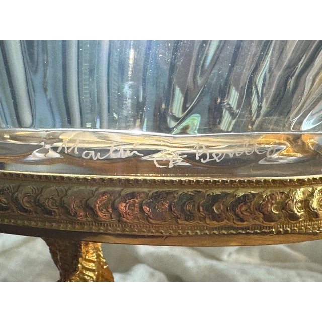 Signed “Martin Benito” French Empire-Style Gilt Bronze & Crystal Centerpiece Bowl – Cherub & Dolphin Motif For Sale - Image 9 of 9