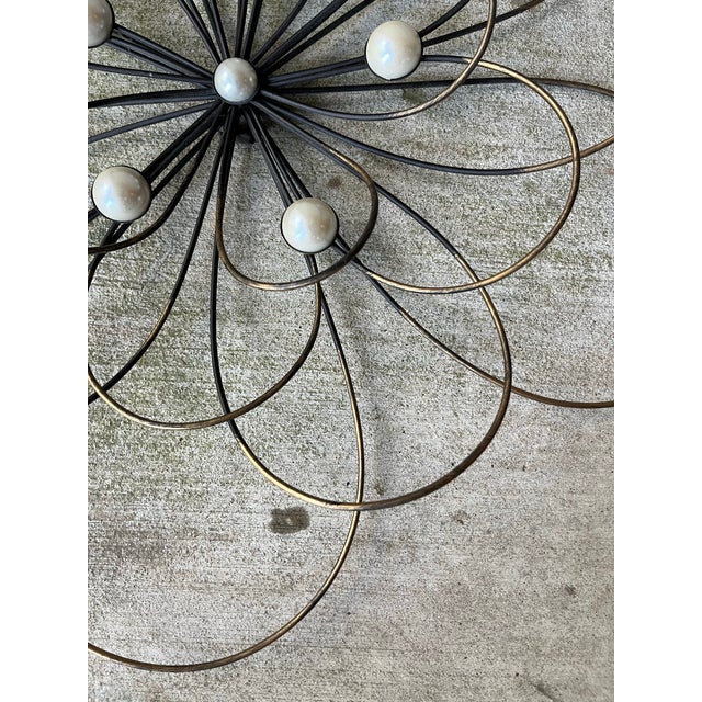 Black Contemporary Mid-Century Style Set of 3 Gold & Black Faux Pearl Wire Flower Wall Hangings For Sale - Image 8 of 10