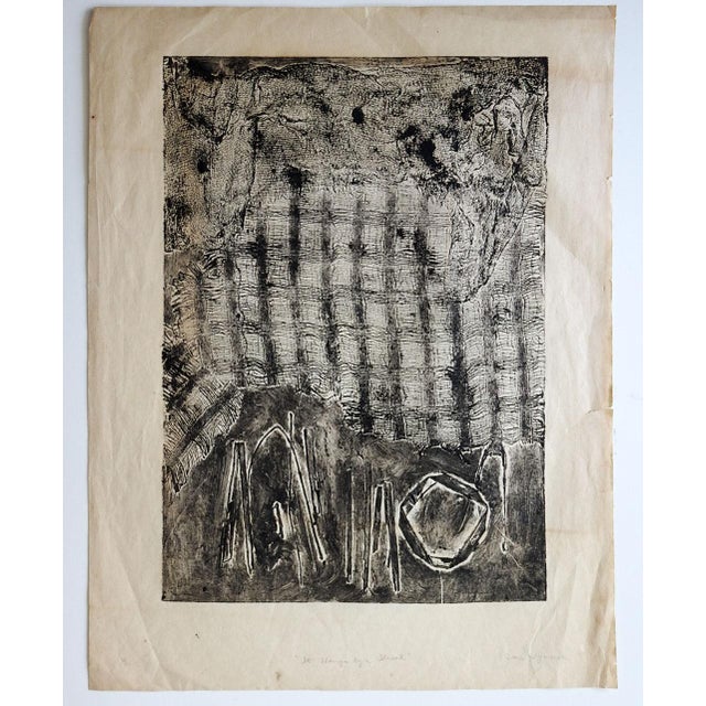 Mid 20th Century Mid 20th Century Black and White Abstract Block Print For Sale - Image 5 of 5