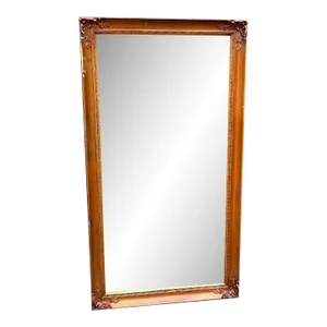 1950s-60s Full-Length Rectangular Gold-Frame Mirror